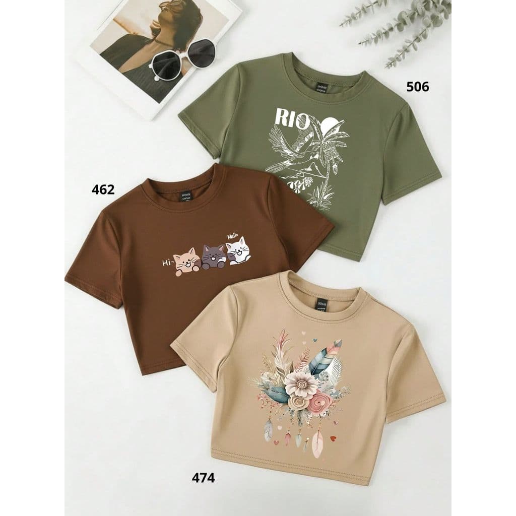 Kit 3 Cropped Feminina Estampa Blusa 100% algodão Tendencia Blogueira novidade Oversizede