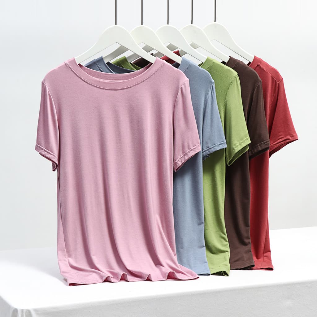 Camiseta Modal feminina de manga curta 2024 verão fino ajuste branco estilo ocidental camisa de fundo cor sólida em torn