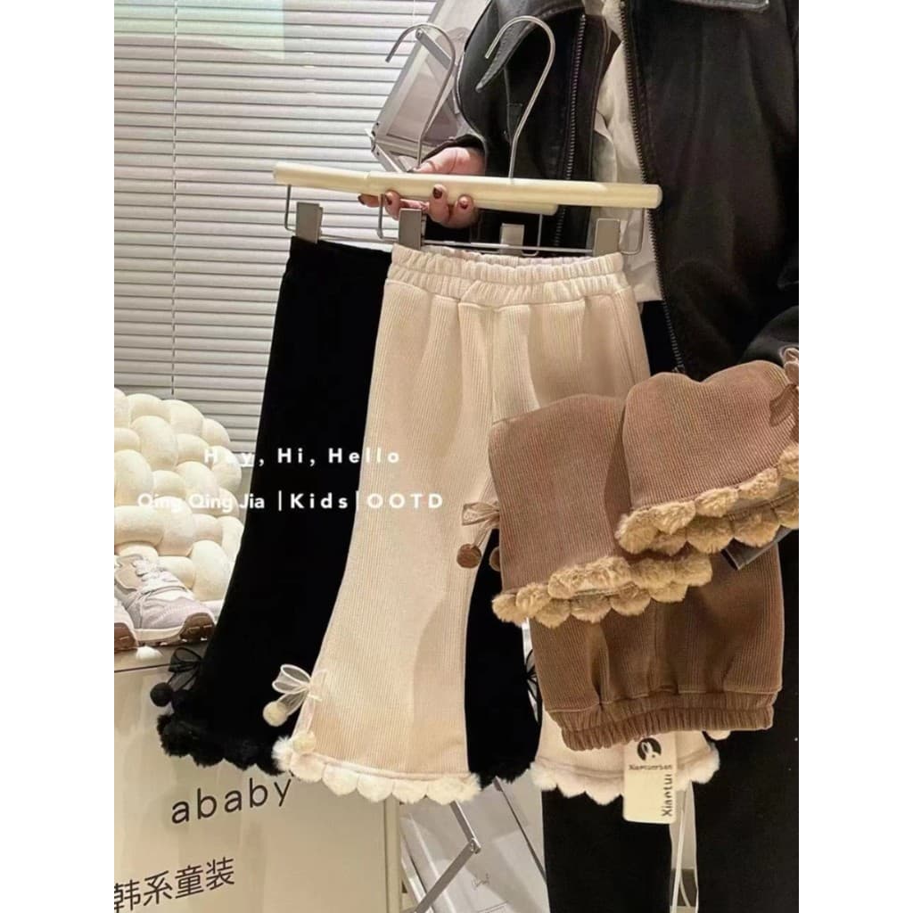 Feminino.Crianças forro de lã engrossado quente Sweatpants 2025 outono inverno novo estilo crianças 1 crianças calças de