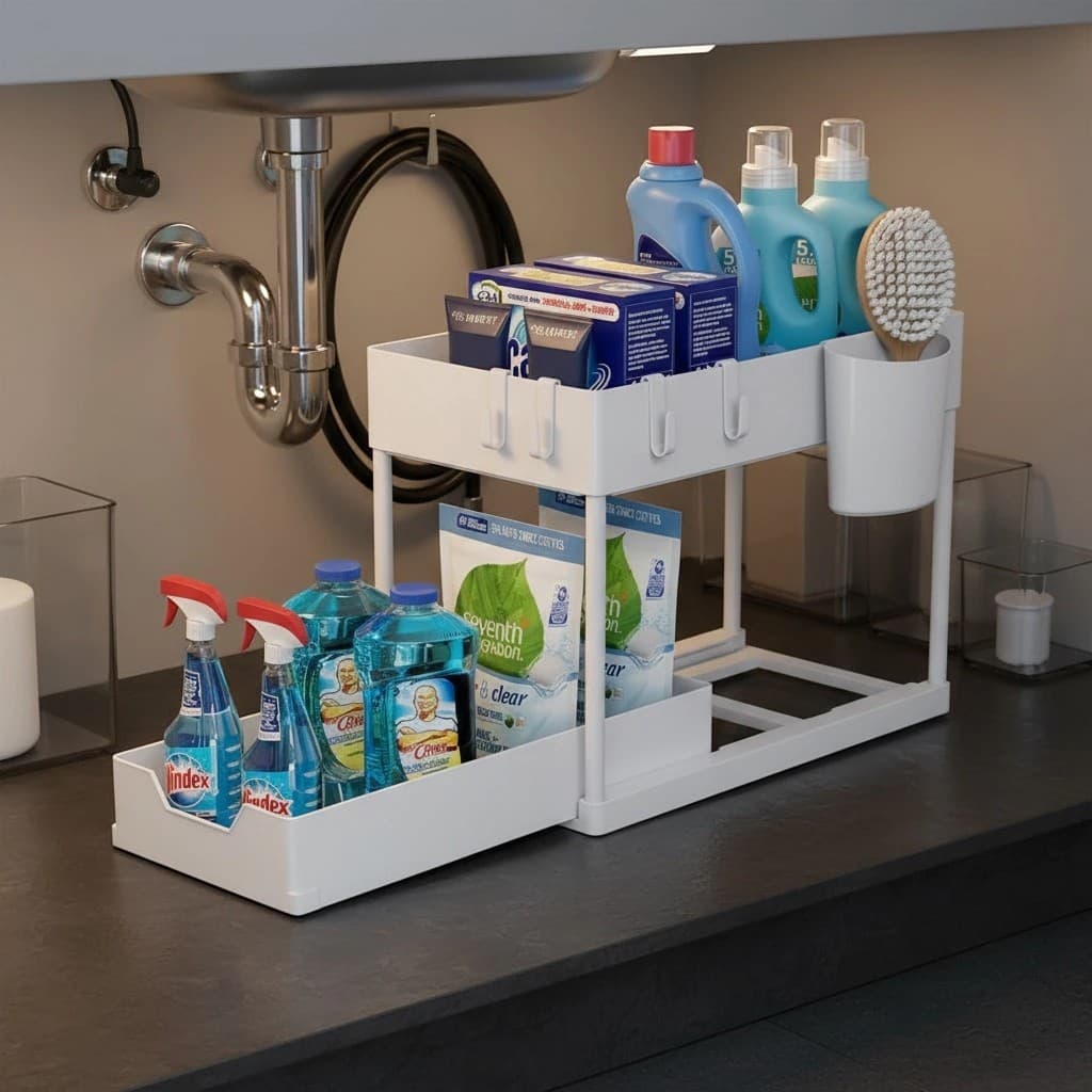 Organizador Armário Cozinha 2 Níveis Corrediça Deslizante Gaveta Pull Out Preto Branco Acesso Fácil