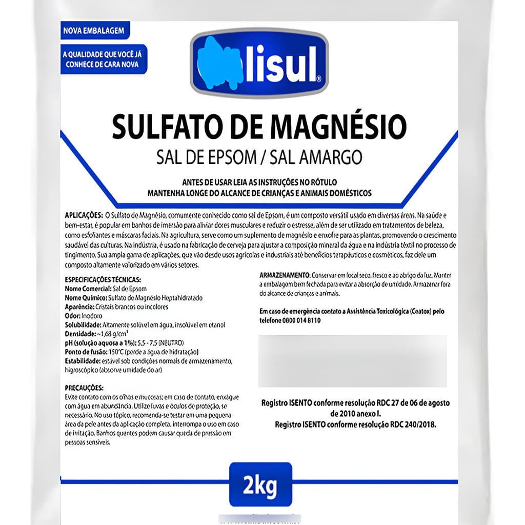Sulfato de Magnésio Sal de Epsom Puro Calisu 1000 Sementes Jardim Horta Adubo Mineral Para Plantas