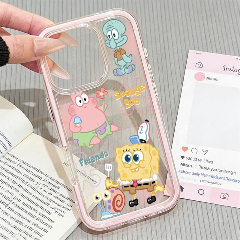 Capa 2 Em 1 Para IPhone 17 16 15 14 13 11 XS Max Pro Plus Bob Esponja De Telefone Transparente