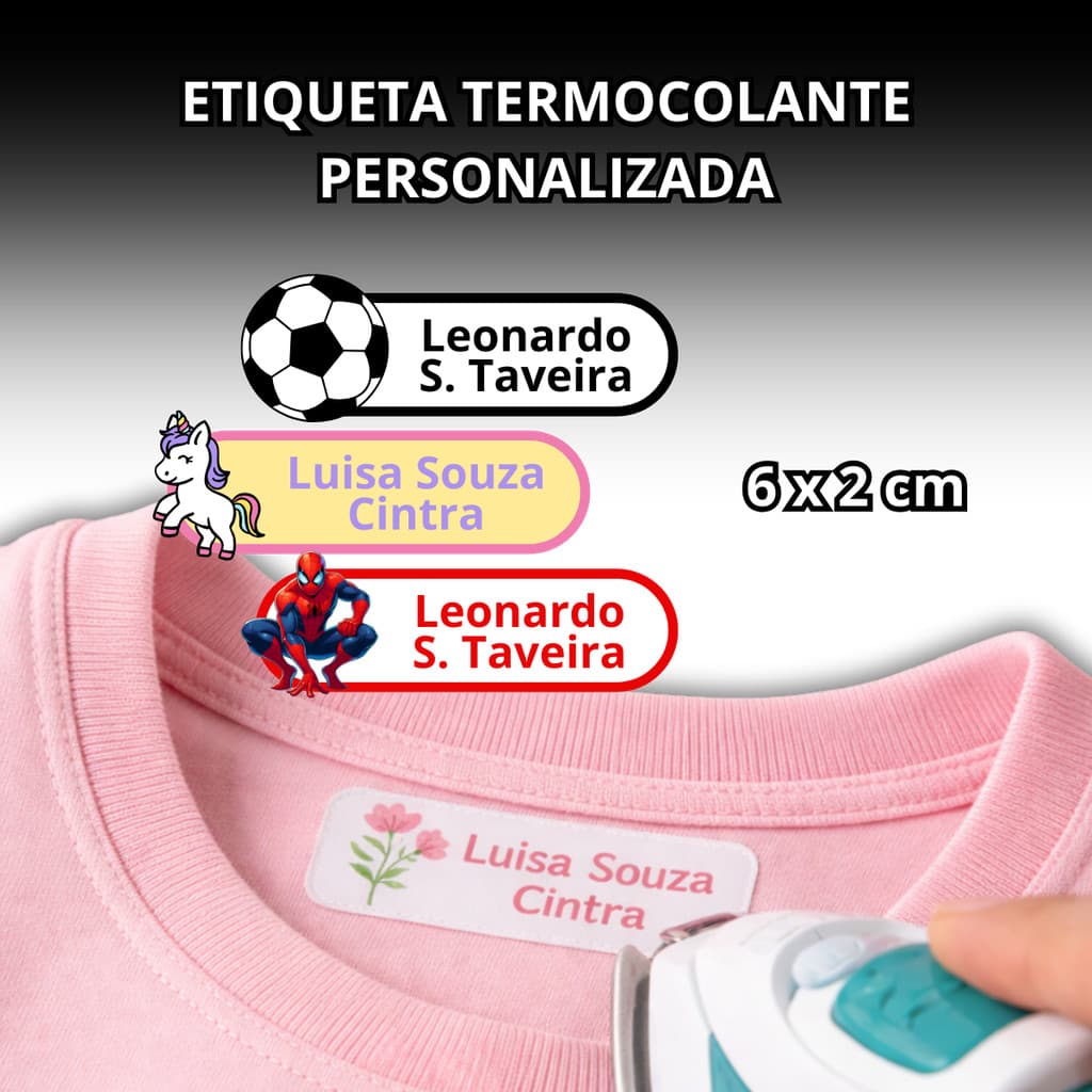 Etiqueta Personalizada Termocolante 6 x 2 cm – Para Uniformes, Roupas de Creche Infantil e Viagens