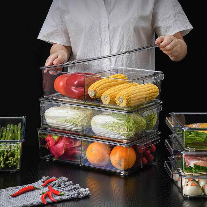 Caixa de armazenamento de alimentos para geladeira, tanque de armazenamento selado de grande capacidade com tampa, caixa