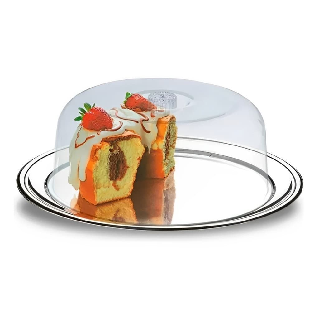 Porta Bolos View Com Prato Base Inox Boleira Cúpula Acrílico