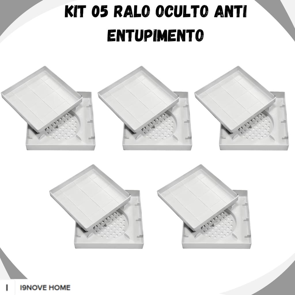 Kit 5 Ralo 10x10 Ralo Oculto Anti Entupimento Em PP Banheiro Filtro Coletor de Cabelo Universal Anti Odor Are