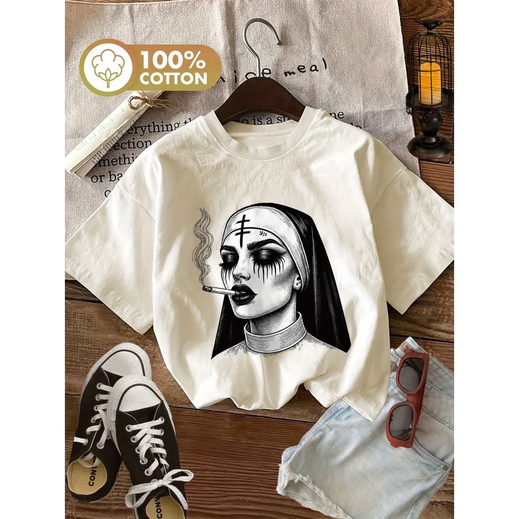Camiseta Camisa Blusa Feminina Streetwear Gótica Premium Dark Algodão Demon Estilo Gringo