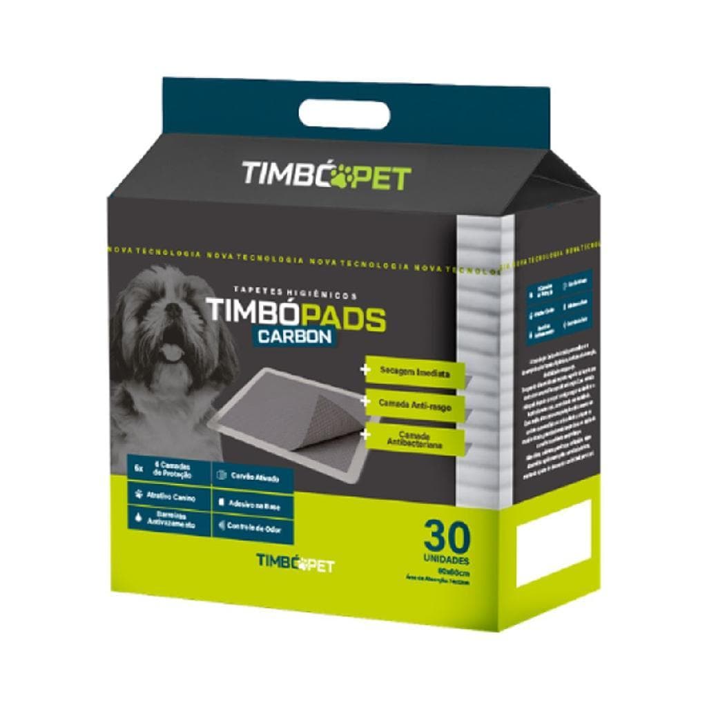 Tapete Higiênico TimbóPet Timbo Pads Carbon para Cães 80x60cm - Contém 30 unidades