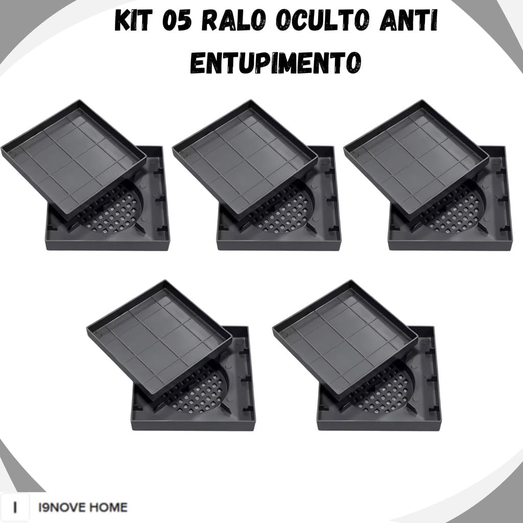 Kit 5 Ralo 15x15 Oculto Para Box Banheiro Em PP Anti Entupimento Filtro de Cabelo Protetor de Ralo Universal Are