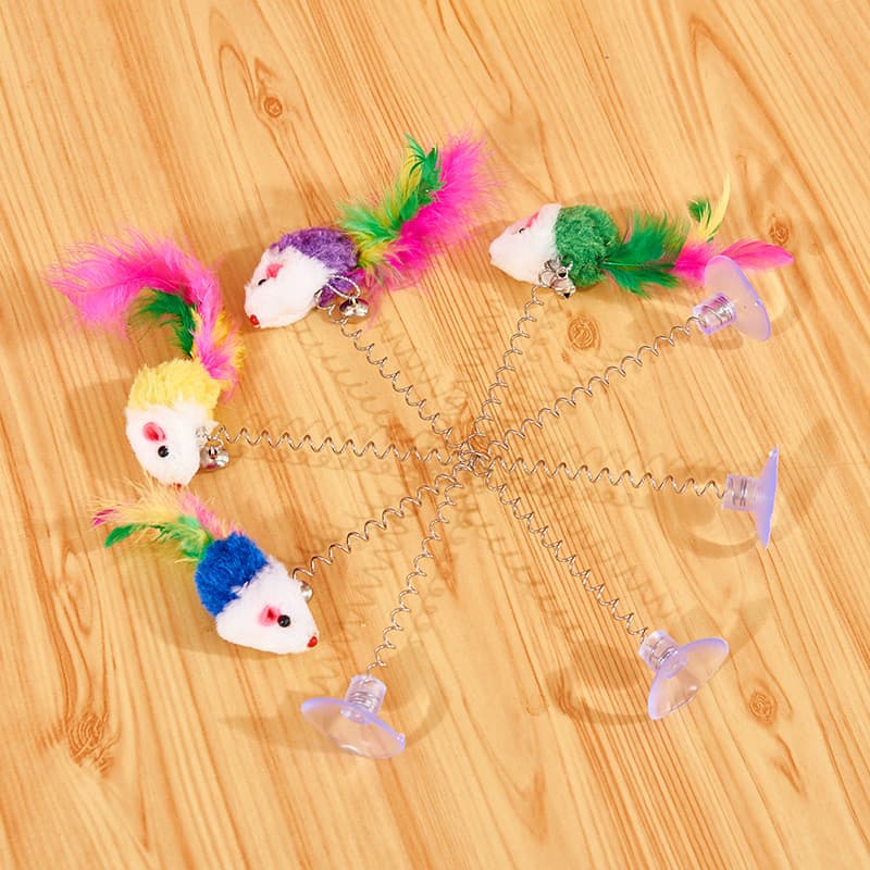 Brinquedo de gato balançando mouse com sino soando mouse otário primavera pena mouse gato brinquedo aliviar o tédio ferr
