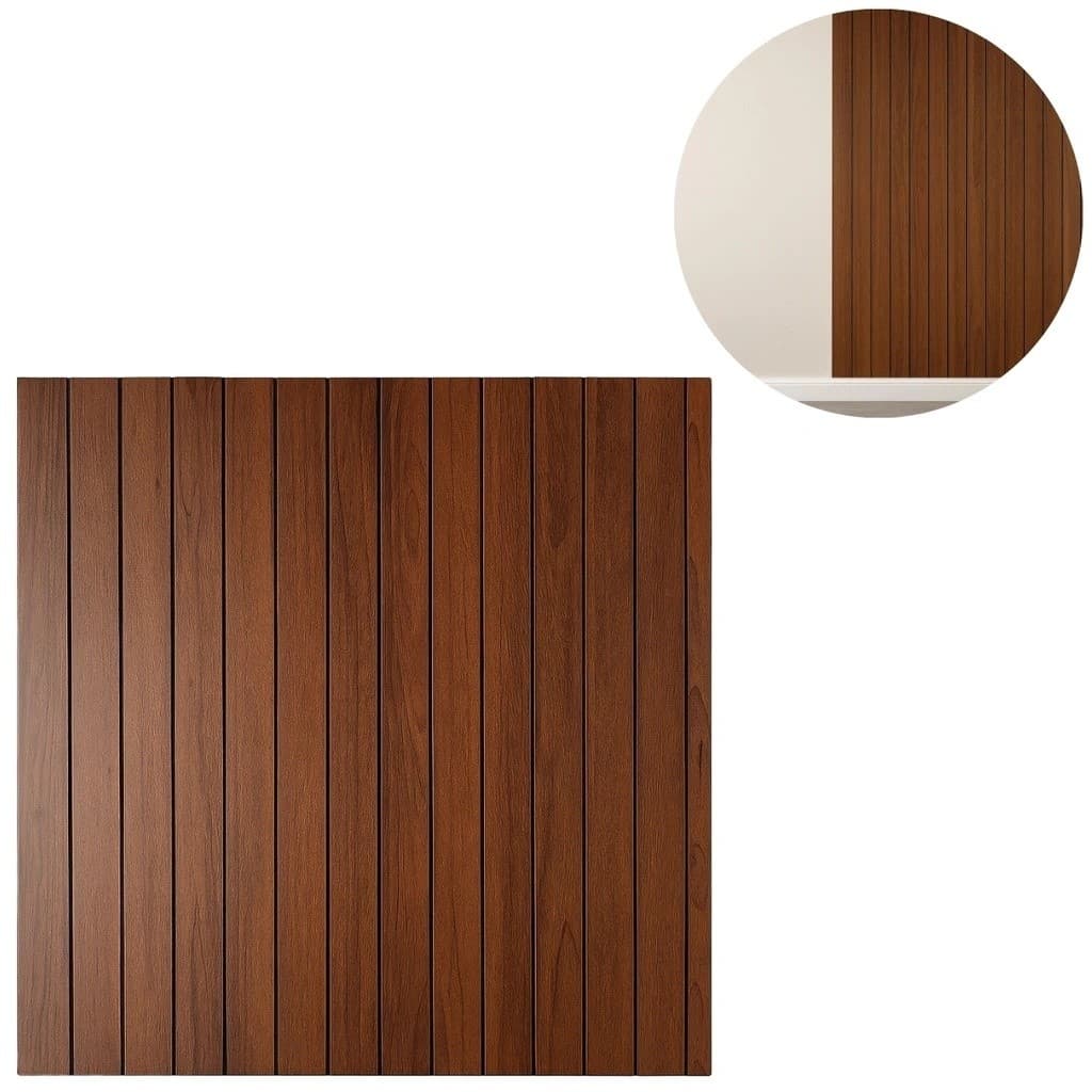 Tiras de pvc laminadas autoadesivas Placa Adesiva Ripada 3D Marrom 60x60cm P/ Parede