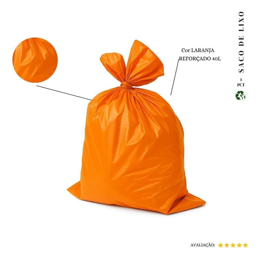 Saco De Lixo 40 Litros Reforçado P1 - 20 Unidades Cor Laranja (pacote 1,8kg 58x63 0,08Micras)  0,36kg