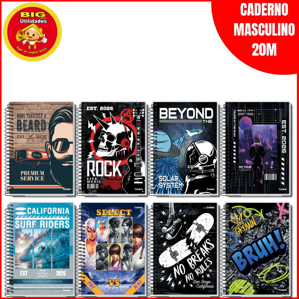 Caderno Masculino 16 Matérias Universitário Capa Dura Credeal 224fls Escolar