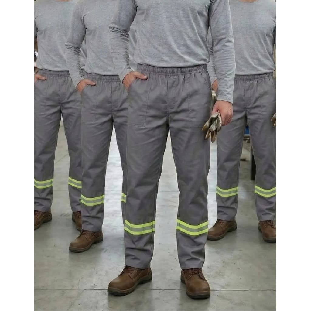 Kit 4 Calça Brim Trabalho Reforçada com Faixa Refletiva Uniforme Profissional