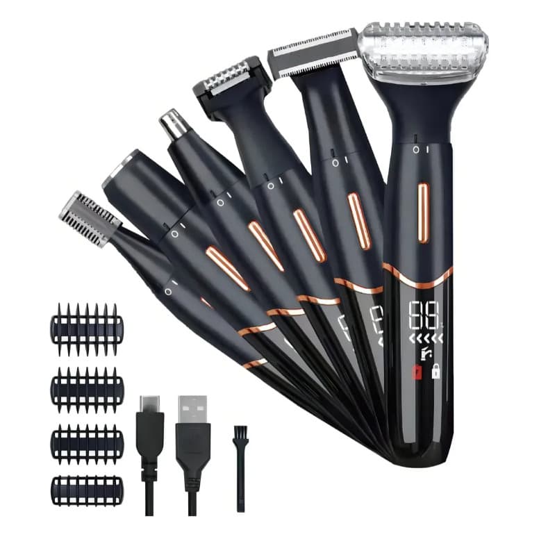Aparador De Pelos Corporal 6 Em 1 Sem Fio Recarregável USB À Prova D'água Com Visor Digital LED