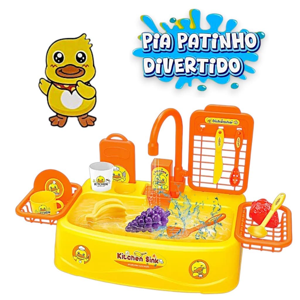 Pia Infantil Patinho Divertido 20 Peças Solta Água Cozinha Infantil Criança