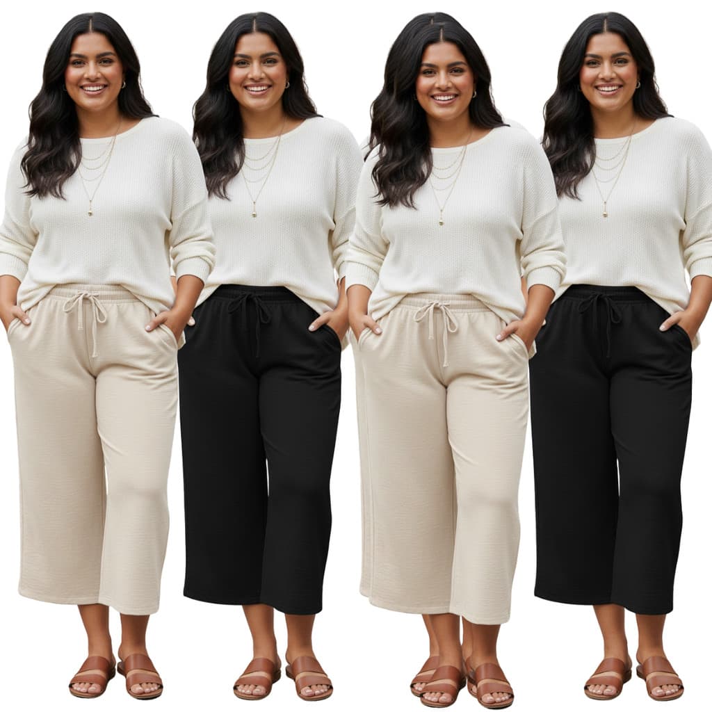 Kit 4 Calças Pantacourt Plus Size Feminina Cintura Alta Confortável