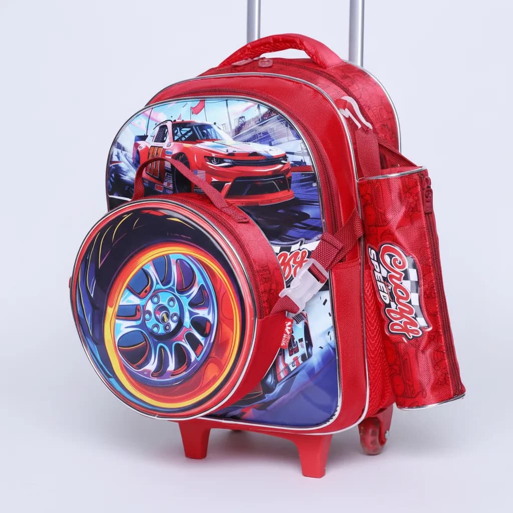 Mochila Rodinha Infantil Masculina Kit Lancheira Estojo Carros
