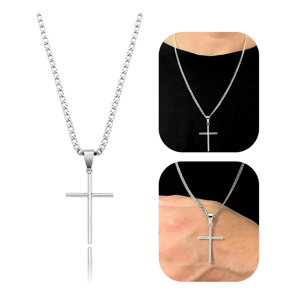 Corrente Cordão Masculino Grumet Aço Inox Cruz Crucifixo