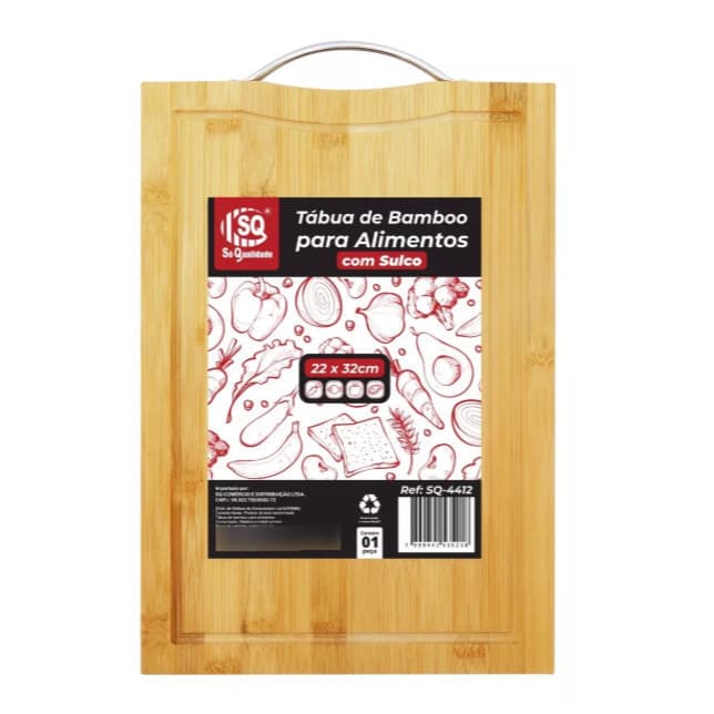 Tábua De Bambu Para Carne Legumes Churrasco 32x22cm