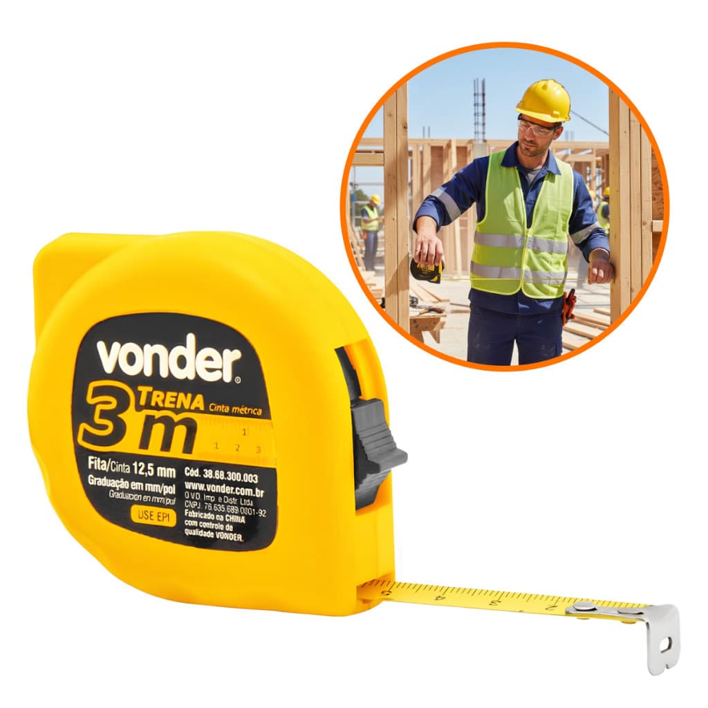 Trena Métrica De Bolso 3M Vonder Em Aço Medidor Trena