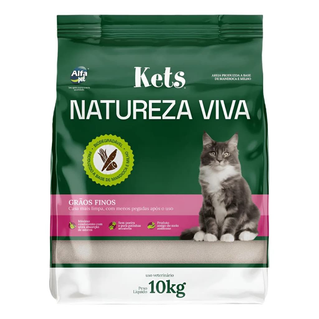 Areia Higiênica  10 kg Kets Natureza Viva Grãos Finos Para Gatos