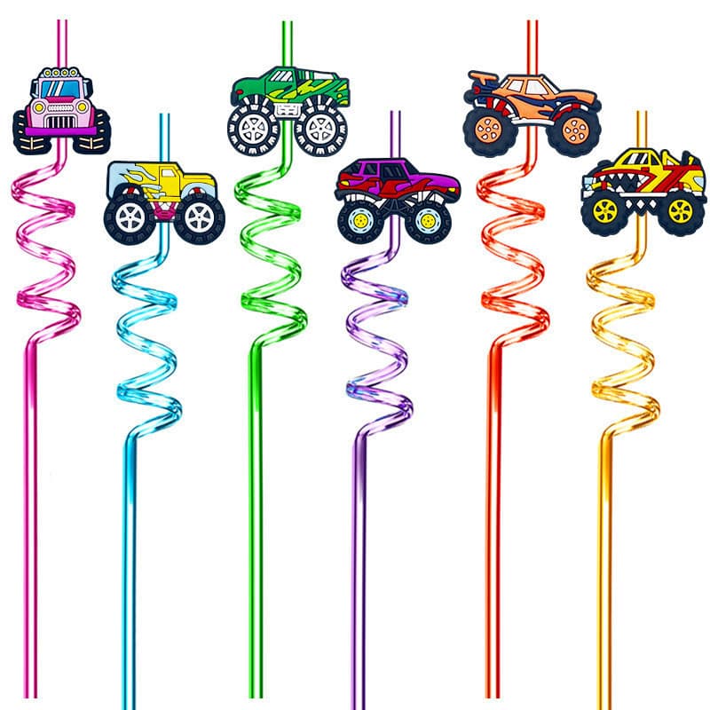 6 Pçs Monster Truck Festa Favores Canudos Reutilizáveis Para Crianças Meninos Rodas Decorações De Aniversário