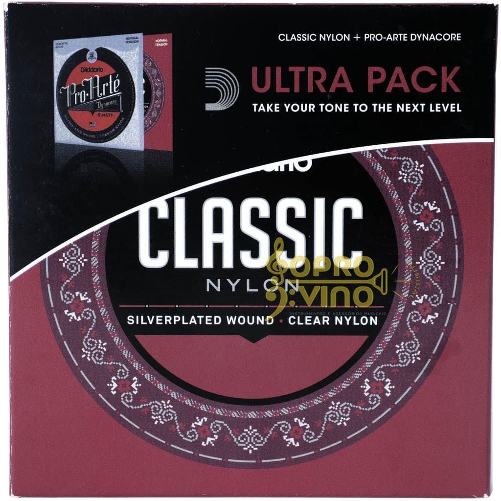 Pack c/ 2 Encordoamentos p/ Violão Náilon Daddario Classic Náilon EJ27N e EJ45TT