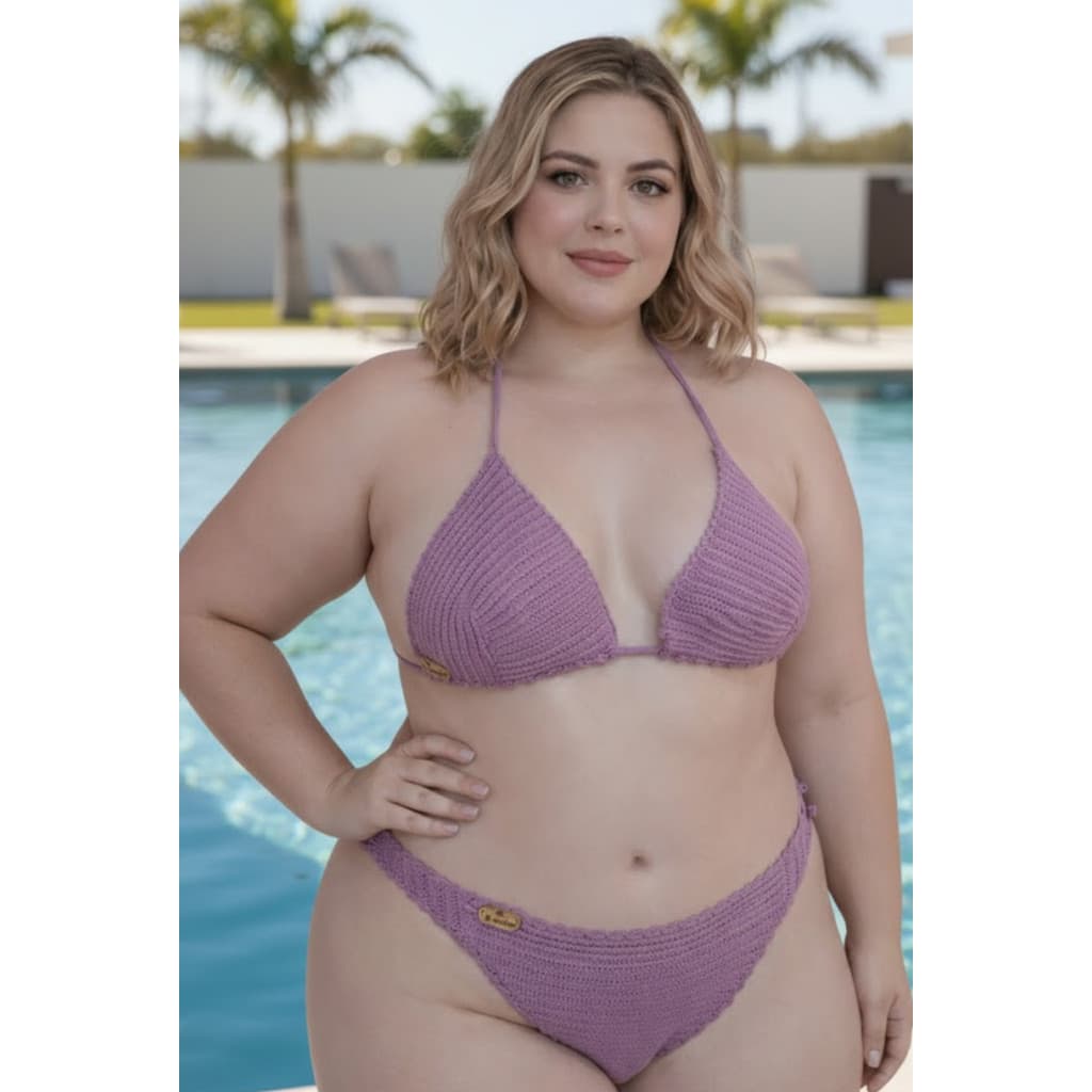 Biquini Plus Size Crochê Amarração Lilás