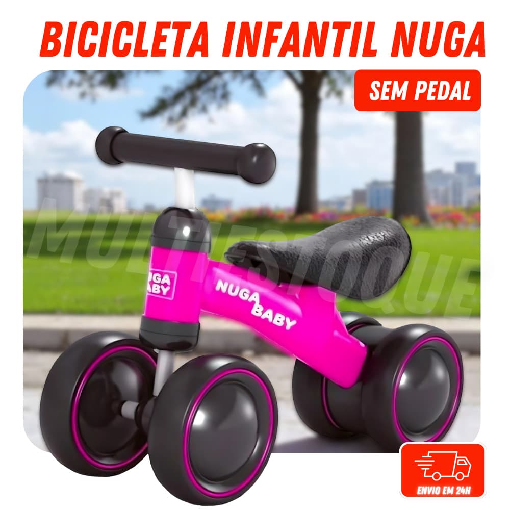 Bicicleta Infantil Rosa Nuga Sem Pedal com 4 Rodas