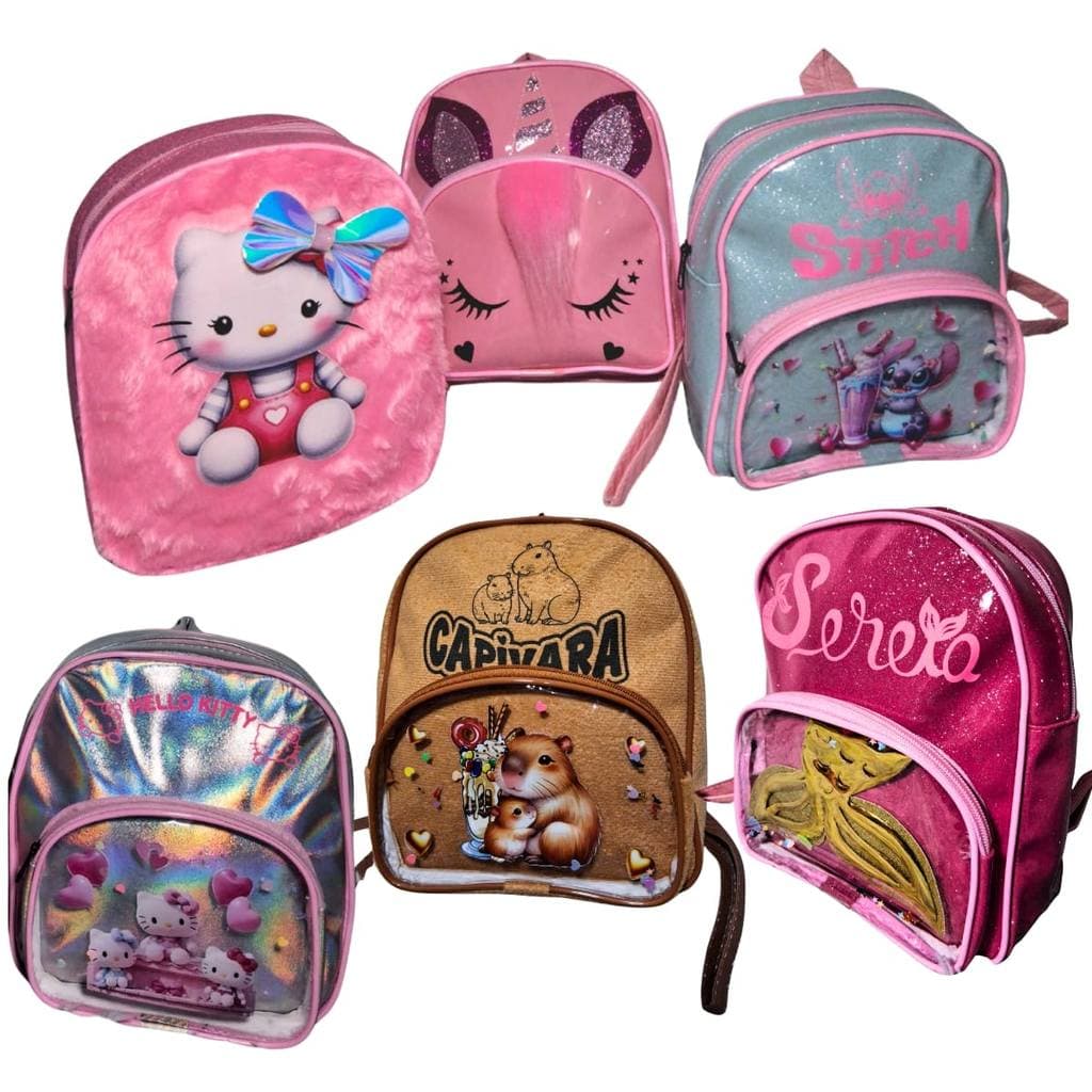 Mochila Infantil Tamanho Creche - Stitch Hello Kitty Unicornio Sereia Capivara Labubu