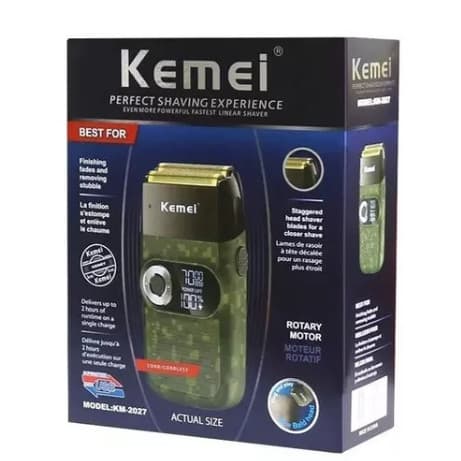 Barbeador Elétrico Recarregável Kemei Km2027 Verde-escuro 110v/220v