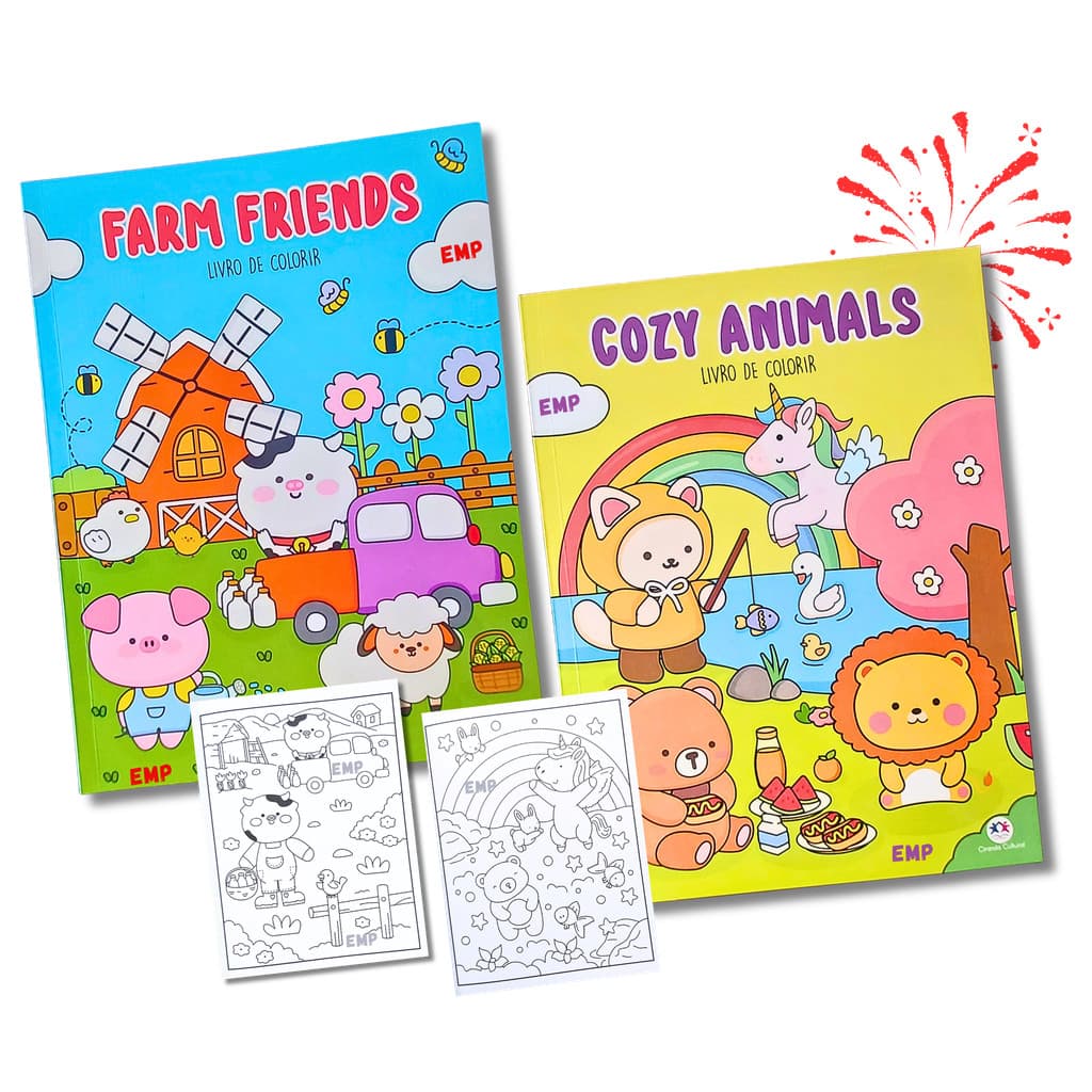 Kit 2 Livros de Colorir Cozy Animals e Farm Friends