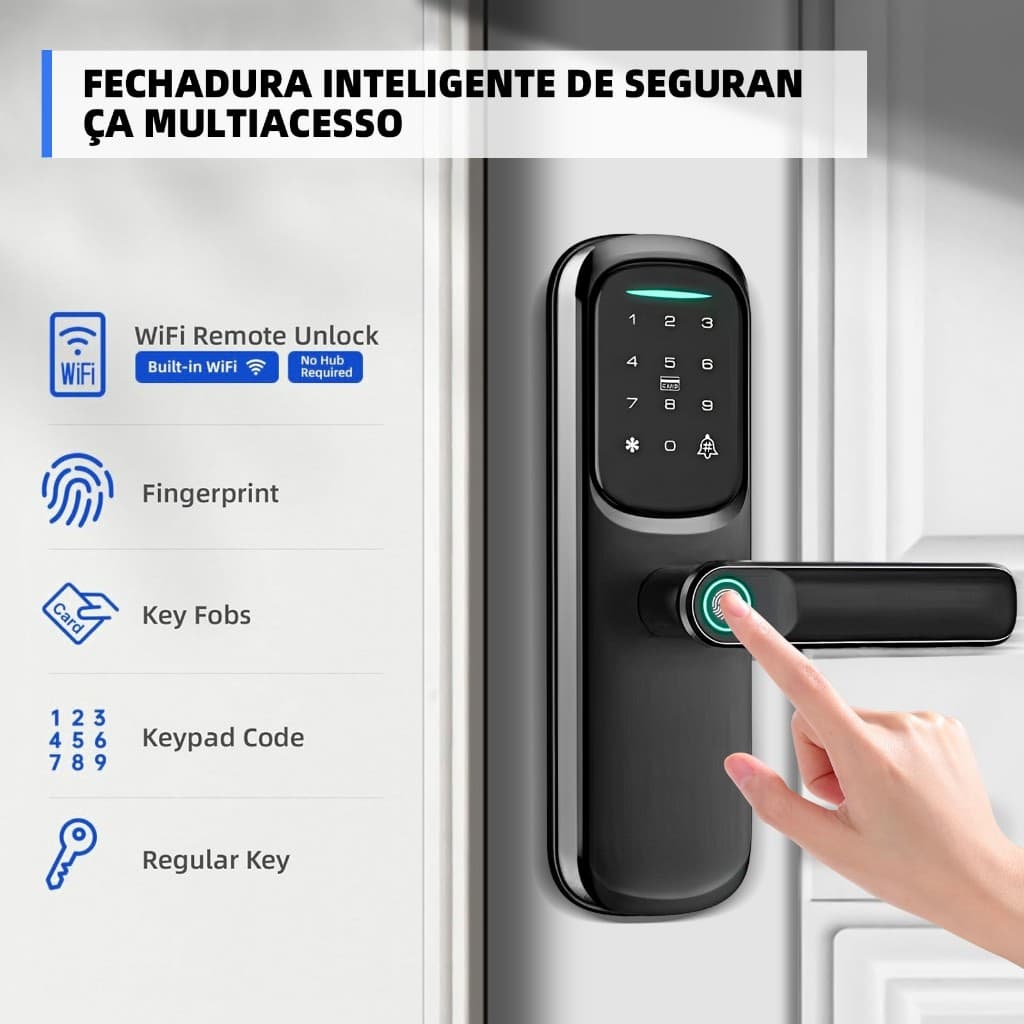 Fechadura Eletrônica Digital Casa/Hotel 6-em-1 Com Cartão Ic, Senha, Chave, Impressões Digitais，Tuya APP，Chave da nuvem