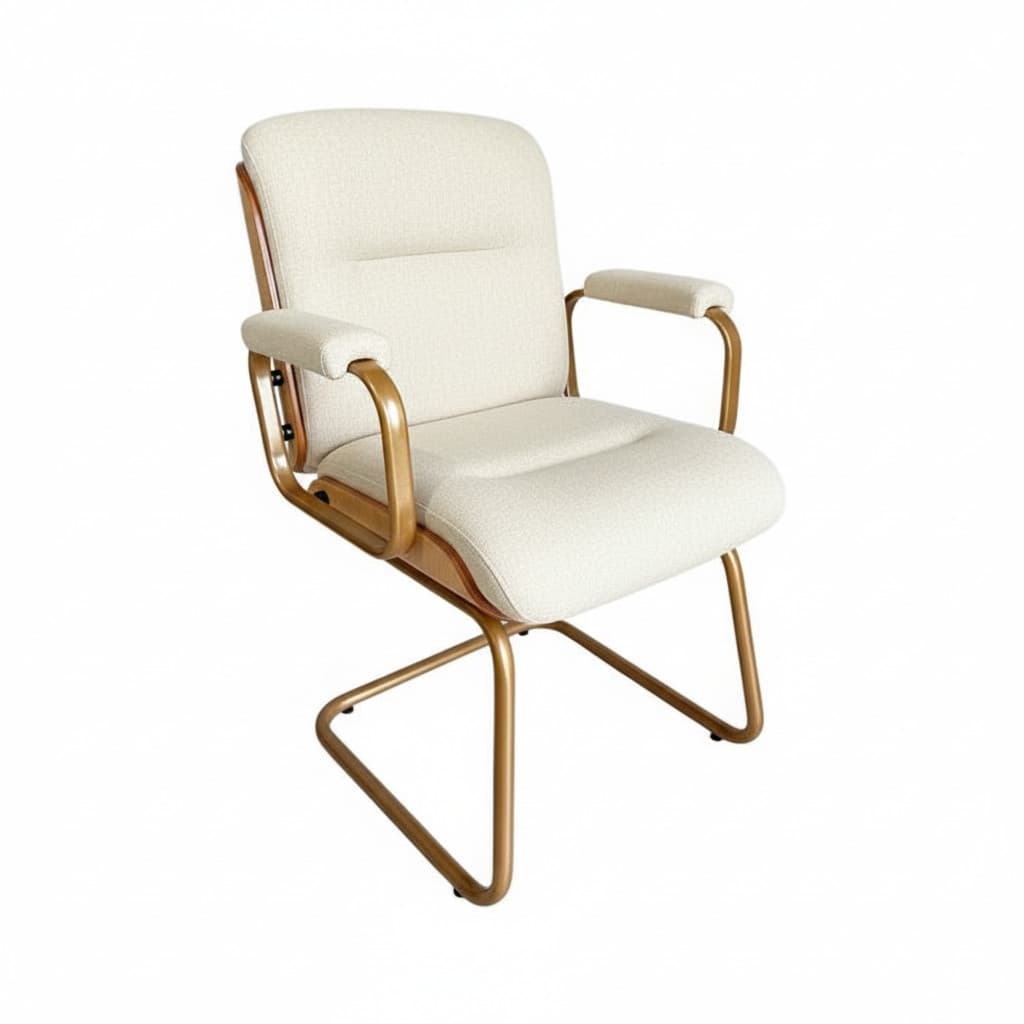 Cadeira Diretor Wood Courissimo Base Balanço Fixa Dourada  OFF White Consultórios, Clinicas, Médicos, Atendimento