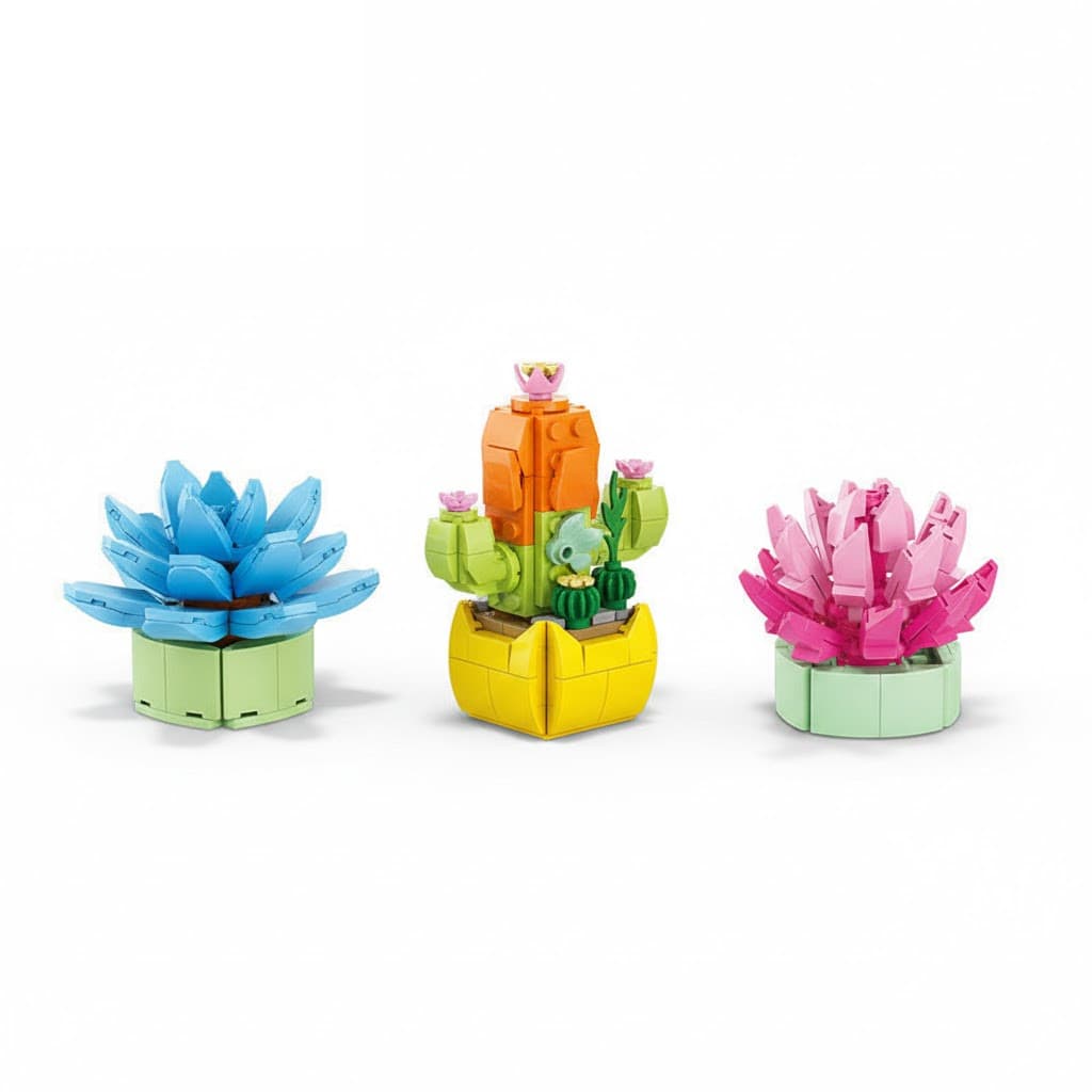 【PRONTA ENTREGA】Blocos de Montar Suculentas Flores DIY Decoração Casa Escritório Presente Criativo
