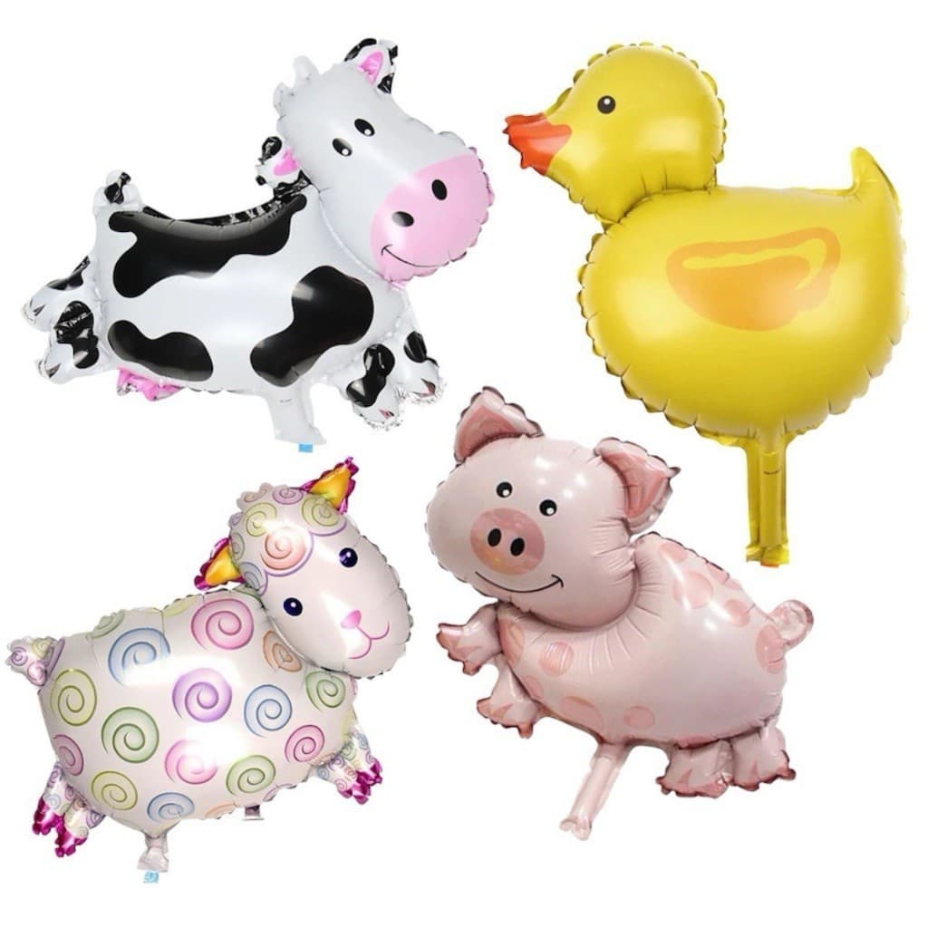 Kit 12 Balão Metalizado Fazendinha Ovelha Porco Vaca Pato - 3 Cada