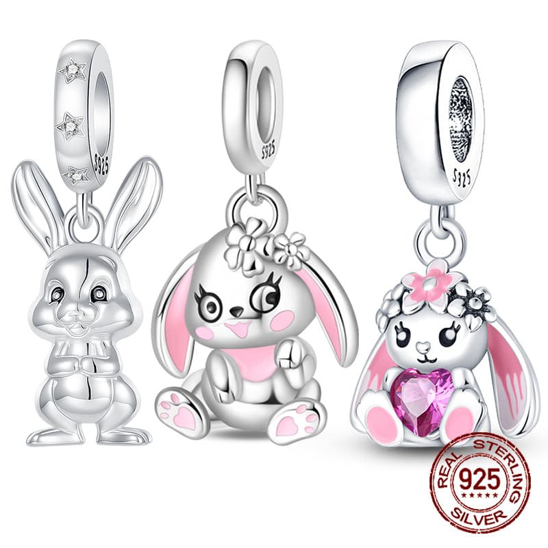 Charms Berloque 925 Prata Esterlina Bonito Coelho Encantos Hipoalergênico Pingente De Páscoa Grânulo Pulseiras Jóias