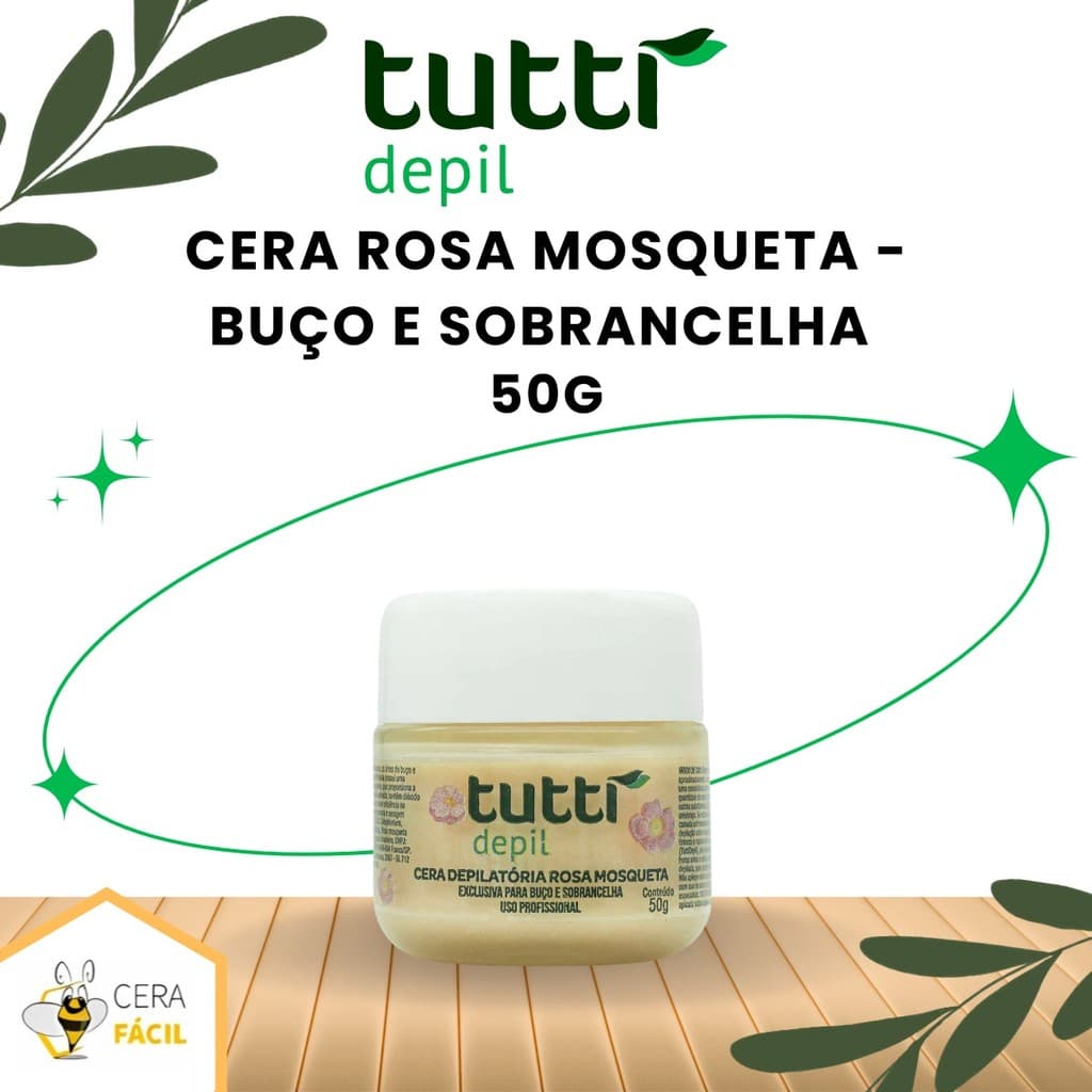 50g - Cera Depilatória Rosa Mosqueta Buço e Sobrancelha Tutti Depil