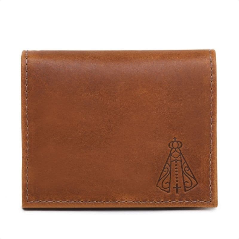 Carteira Slim Couro Legítimo Nossa Senhora Masculina Porta Cartões Fina Resistente