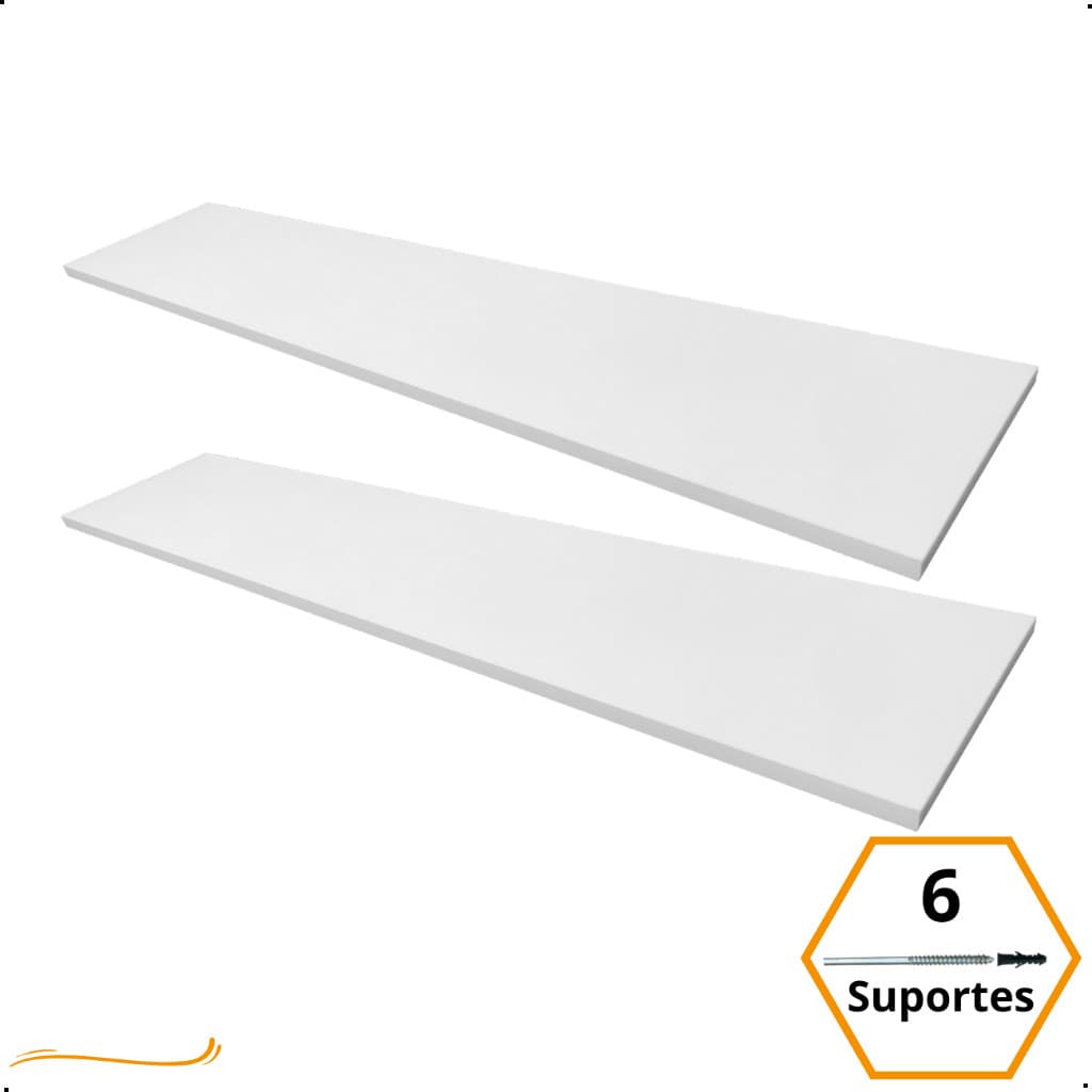 Kit 2 Prateleira Branca 100X20 + Suporte Flutuante Mdf  Organizadora Decoração Cozinha Banheiro Sala