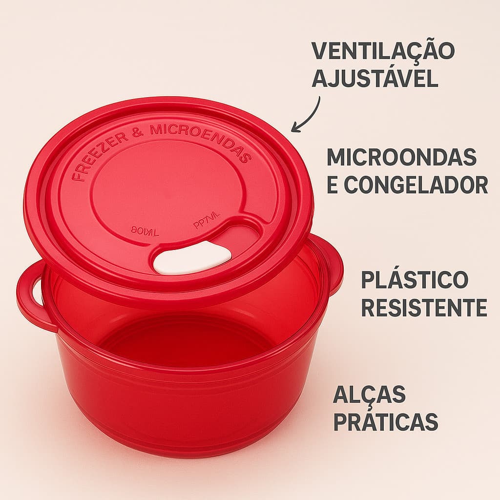 Kit 5 Potes Herméticos 1 Litro | Marmita para Micro-ondas e Freezer | Cores Sortidas  Descrição do Produto
