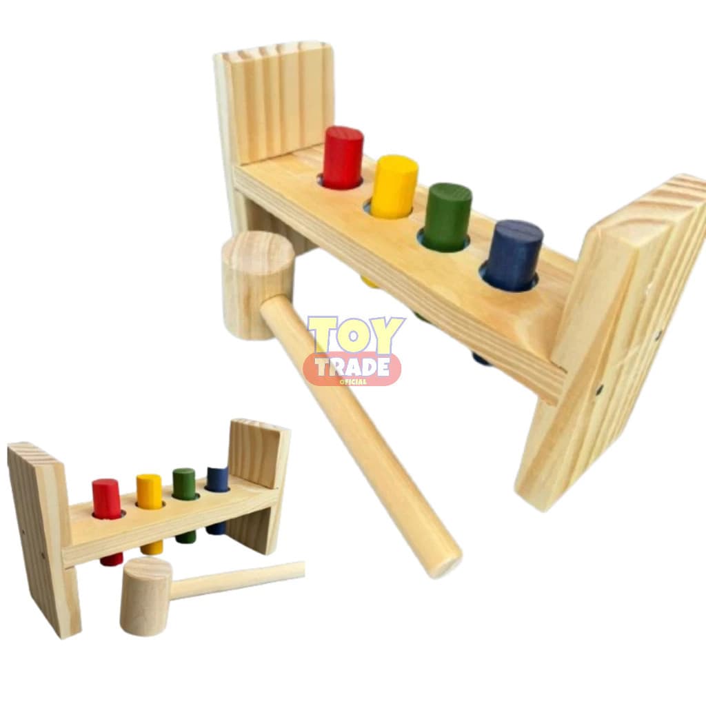Brinquedo Bate Pinos em Madeira com Martelo Educativo Sensorial - Toy Trade