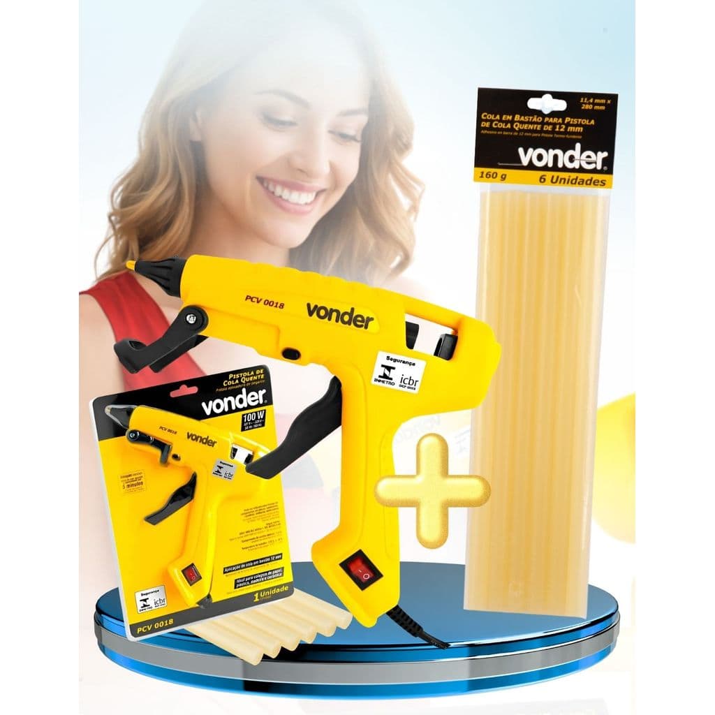 KIT PISTOLA DE COLA QUENTE PCV0018 + CARTELA 6 BASTÕES 12M - VONDER
