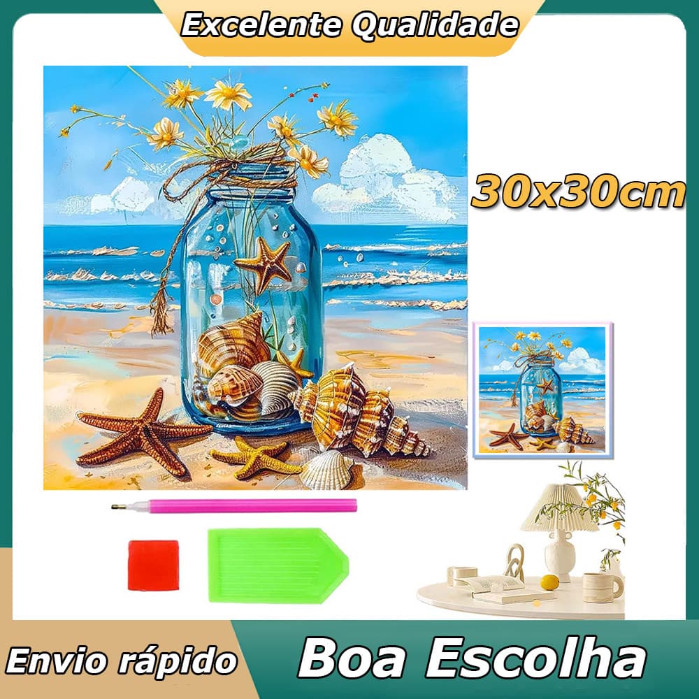 Kits Quadrado de pintura de arte de 5D diamante de Garrafa na praia para adultos iniciantes 30x30cm