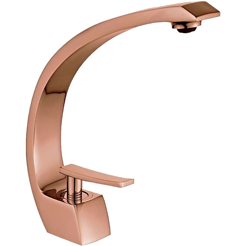 Torneira Banheiro Monocomando Cascata Curva Rosê Gold Luxo Acabamento Brilhante