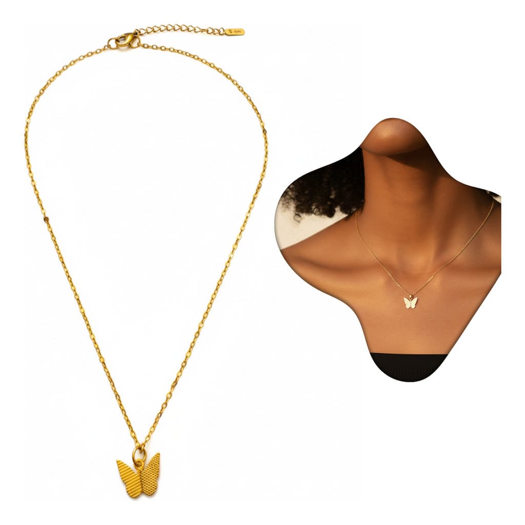 Colar Gargantilha Borboleta Banhado Ouro / Prata 40cm + 5cm