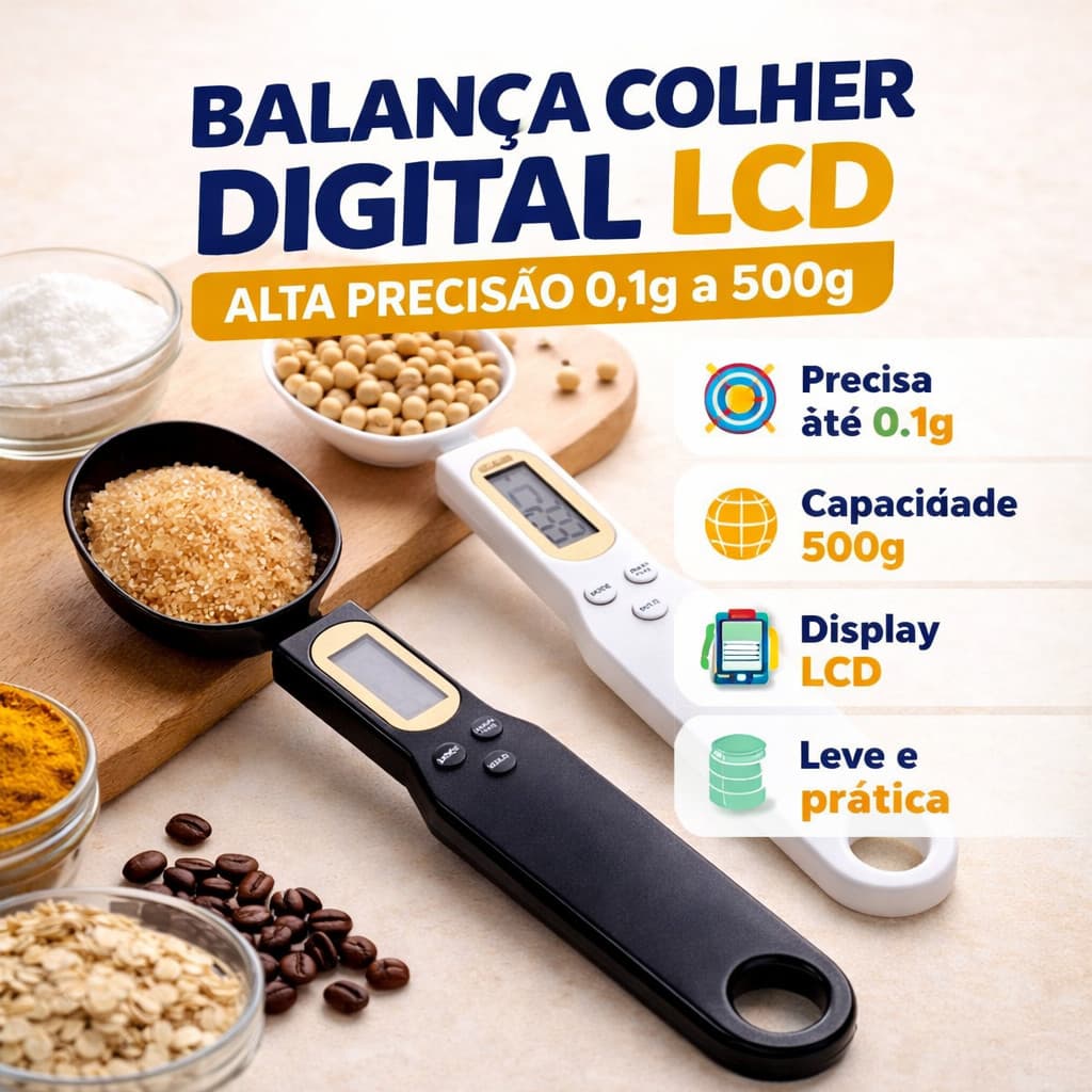 Balança Colher Digital LCD Medidor De Alta Precisão Até 0.1g-500g