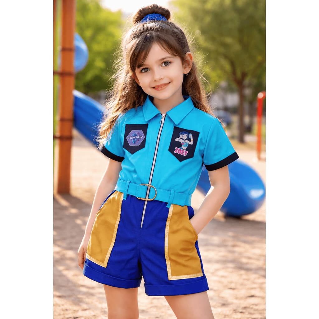 Macacão Zoey Huntrix Infantil Fantasia K-Pop Demon Hunters | Guerreiras do K-Pop | Roupa Temática Exclusiva Encomenda