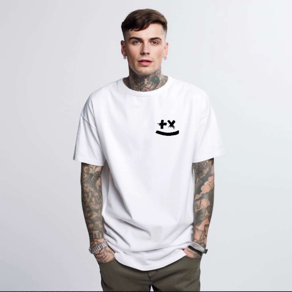Camisa Camiseta Básica Estampada Smile Black And White Marshmello DJ Bt102